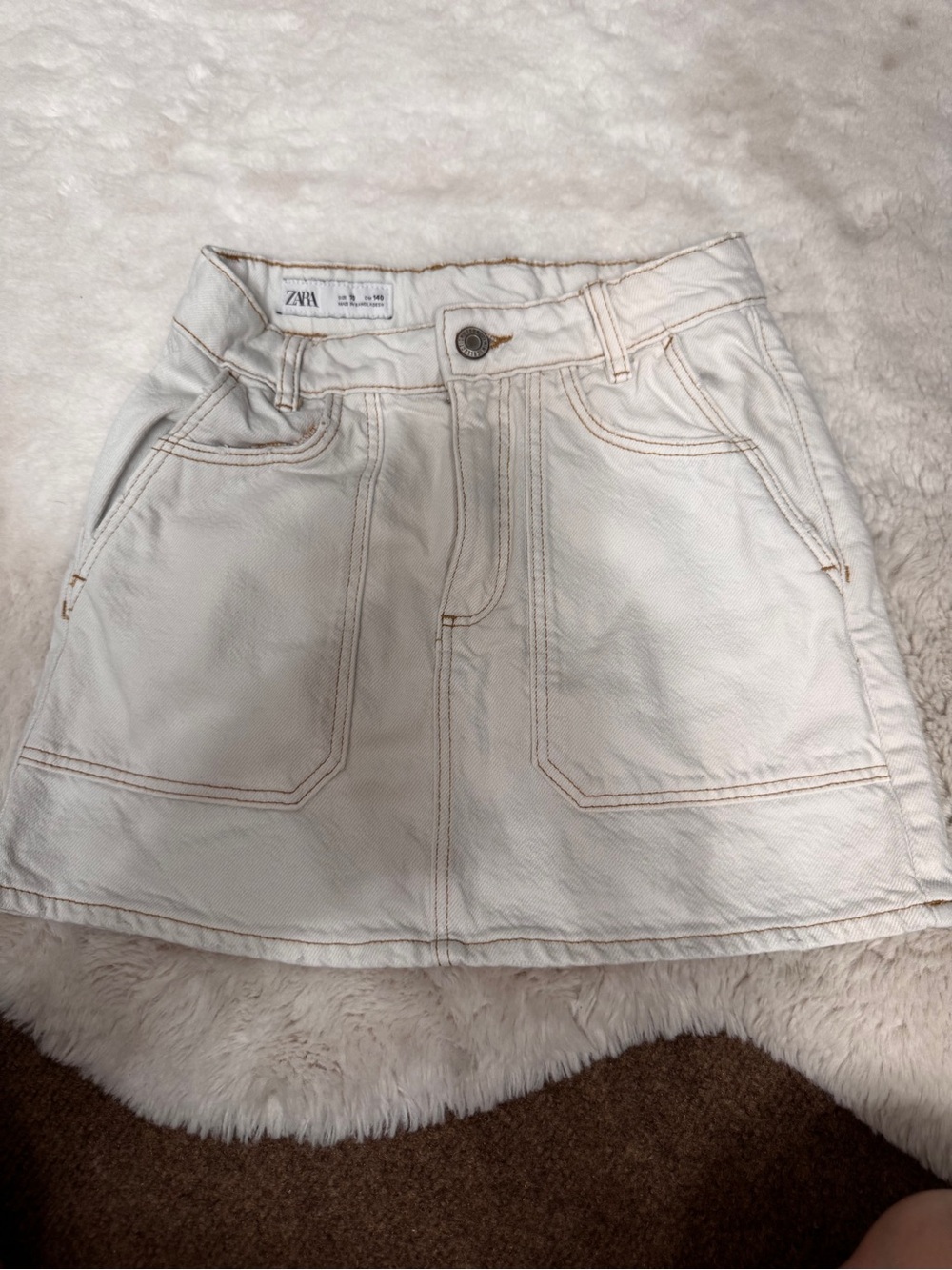 Zara Cream Denim Mini Skirt with Front Patch Pockets